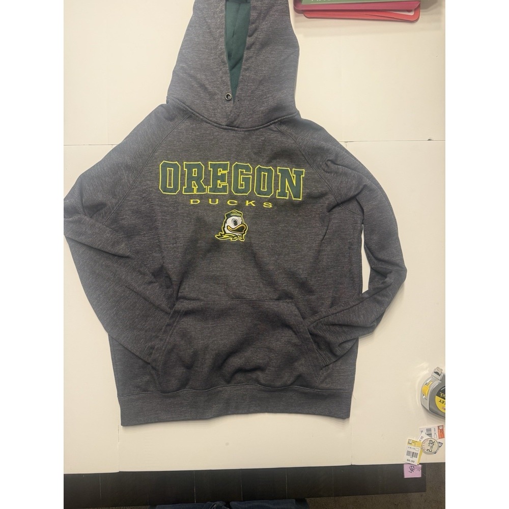 Oregon‎ Ducks Coloseum College Hoodie Pullover Sweatshirt Embroidered Gray Sz L